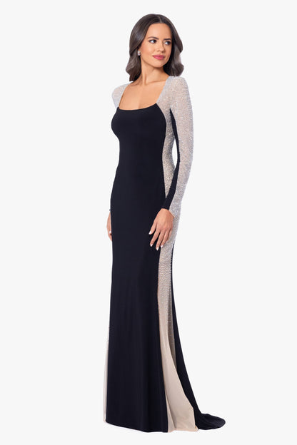 "Jillian" Long Sleeve Caviar Dress Black/Nude/Silver XSCAPE