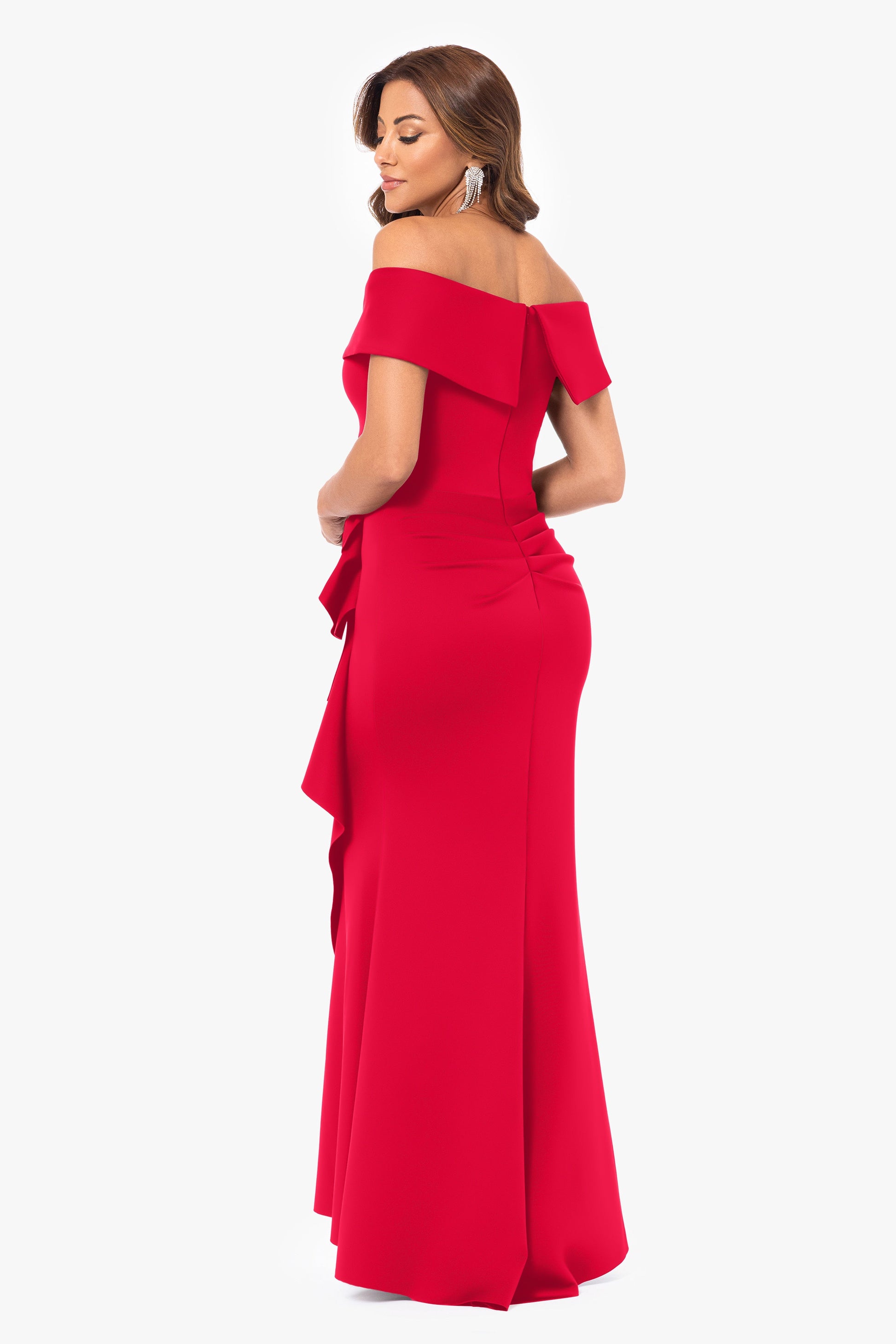 "Patti" Techno Scuba Off The Shoulder Dress Red XSCAPE