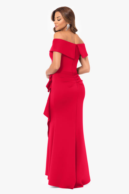 "Patti" Techno Scuba Off The Shoulder Dress Red XSCAPE