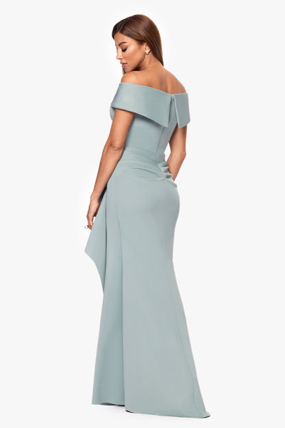 Petite "Patti" Techno Scuba Off The Shoulder Dress Sage XSCAPE