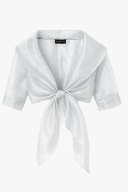 "Agnes" Organza 3/4 Sleeve Shawl Wrap Silver XSCAPE