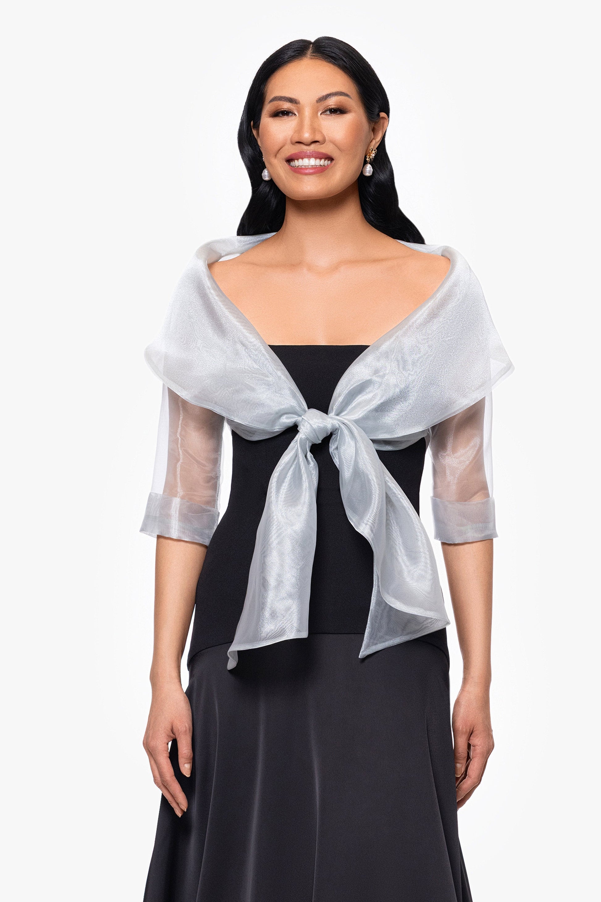 "Agnes" Organza 3/4 Sleeve Shawl Wrap Silver XSCAPE