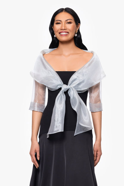 "Agnes" Organza 3/4 Sleeve Shawl Wrap Silver XSCAPE