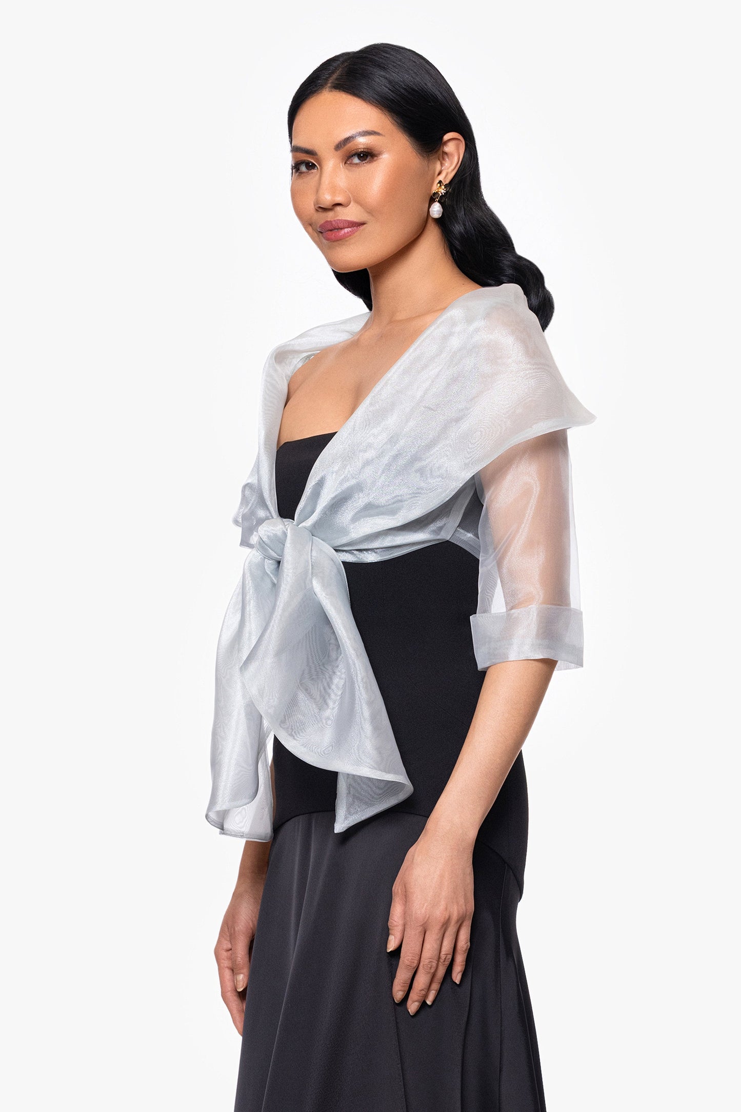 "Agnes" Organza 3/4 Sleeve Shawl Wrap Silver XSCAPE