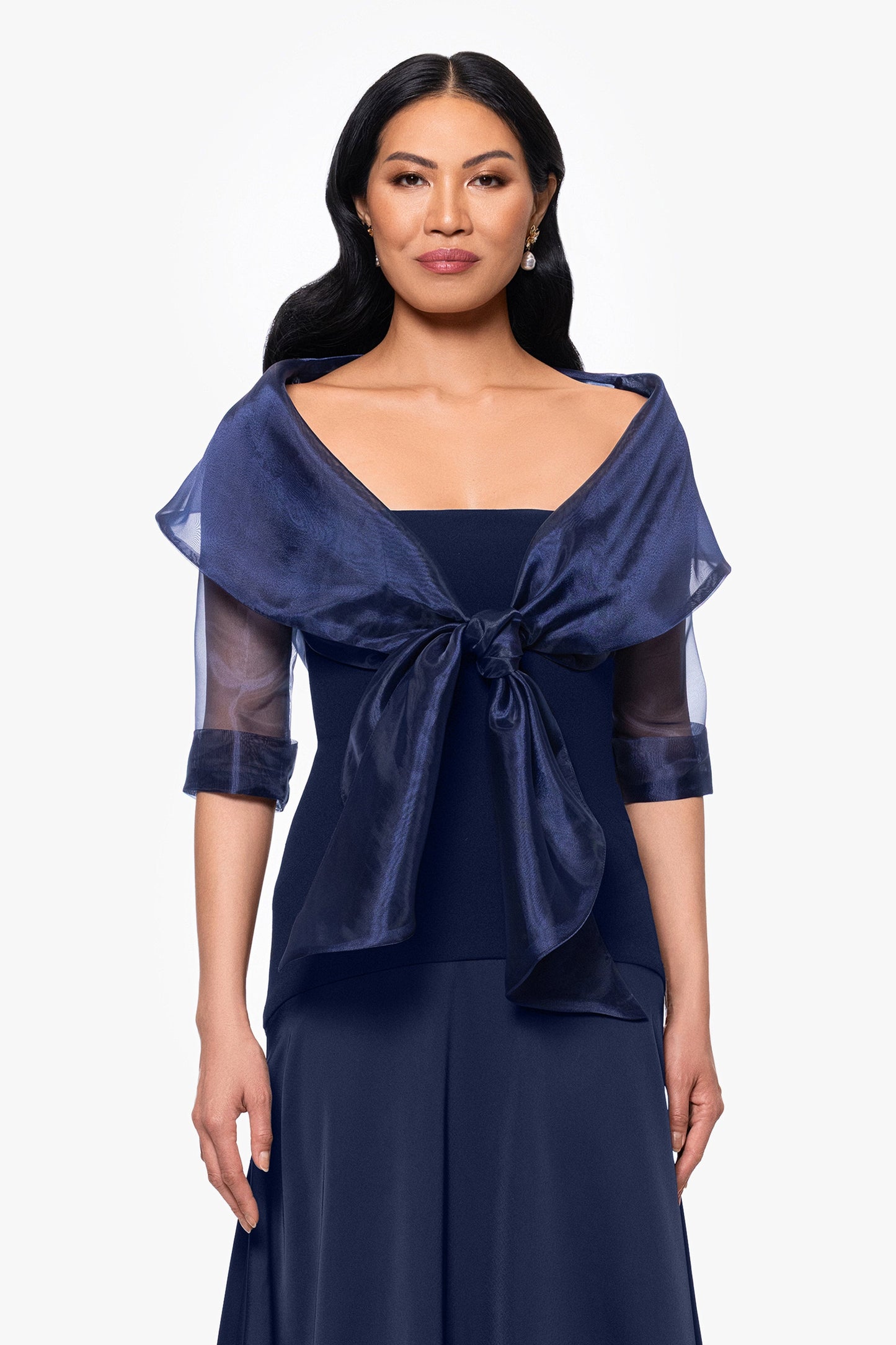 "Agnes" Organza 3/4 Sleeve Shawl Wrap Navy XSCAPE