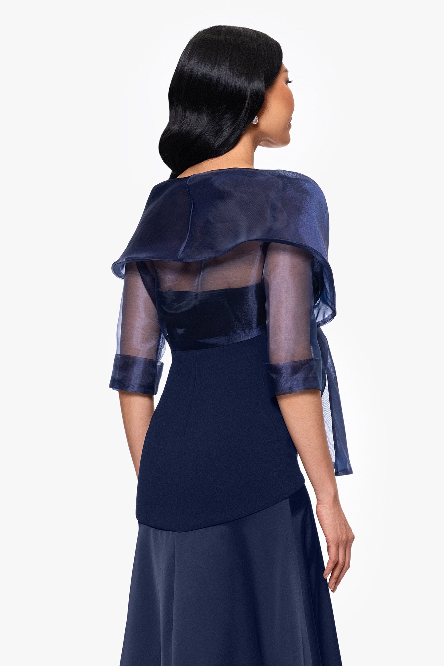 "Agnes" Organza 3/4 Sleeve Shawl Wrap Navy XSCAPE