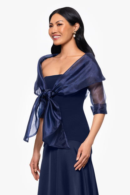 "Agnes" Organza 3/4 Sleeve Shawl Wrap Navy XSCAPE