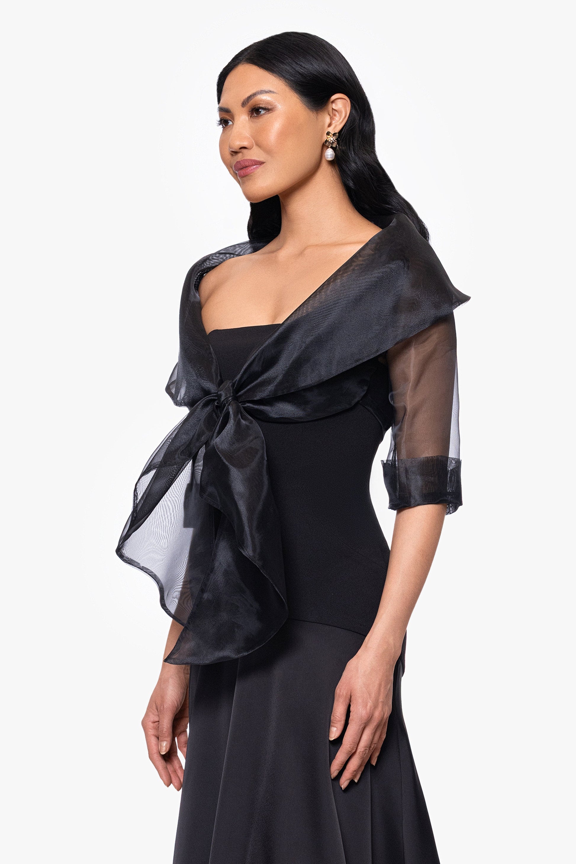 "Agnes" Organza 3/4 Sleeve Shawl Wrap Black XSCAPE