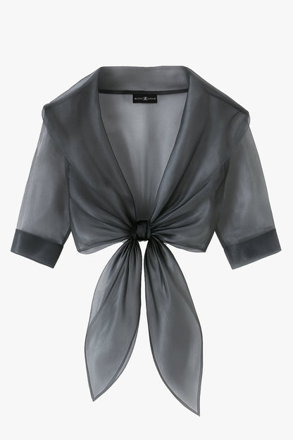 "Agnes" Organza 3/4 Sleeve Shawl Wrap Gunmetal XSCAPE