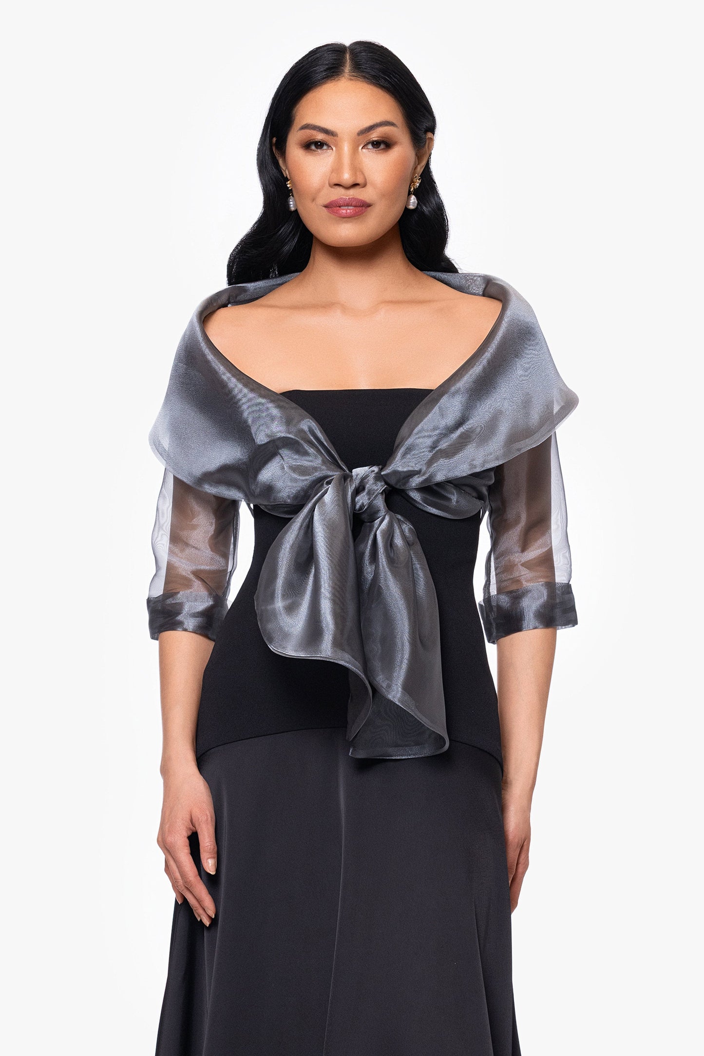 "Agnes" Organza 3/4 Sleeve Shawl Wrap Gunmetal XSCAPE
