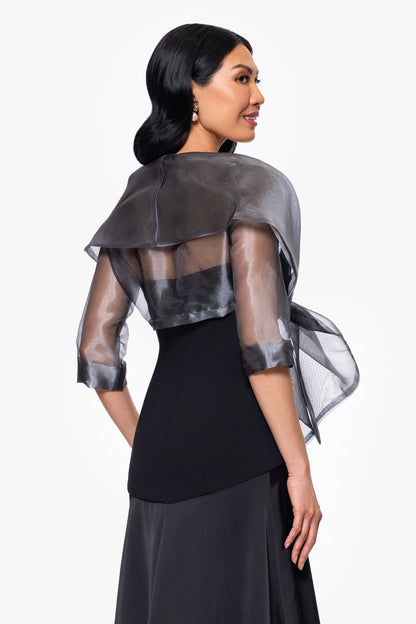 "Agnes" Organza 3/4 Sleeve Shawl Wrap Gunmetal XSCAPE