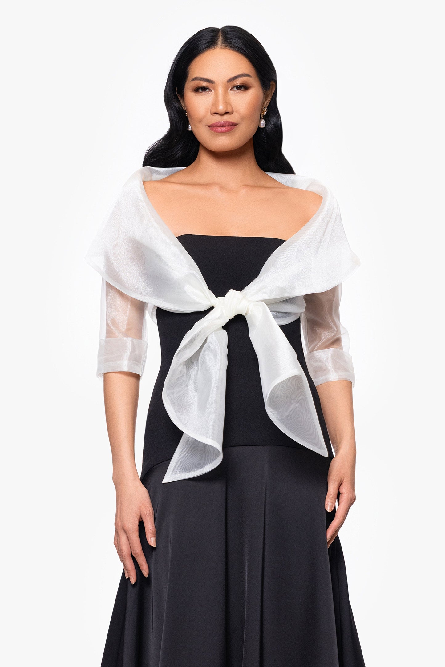 "Agnes" Organza 3/4 Sleeve Shawl Wrap Ivory XSCAPE