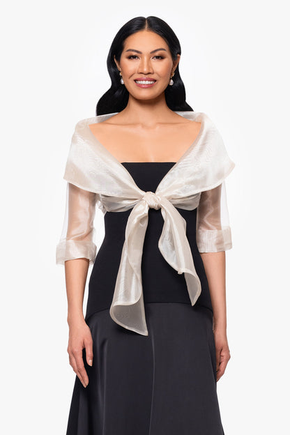 "Agnes" Organza 3/4 Sleeve Shawl Wrap Khaki XSCAPE