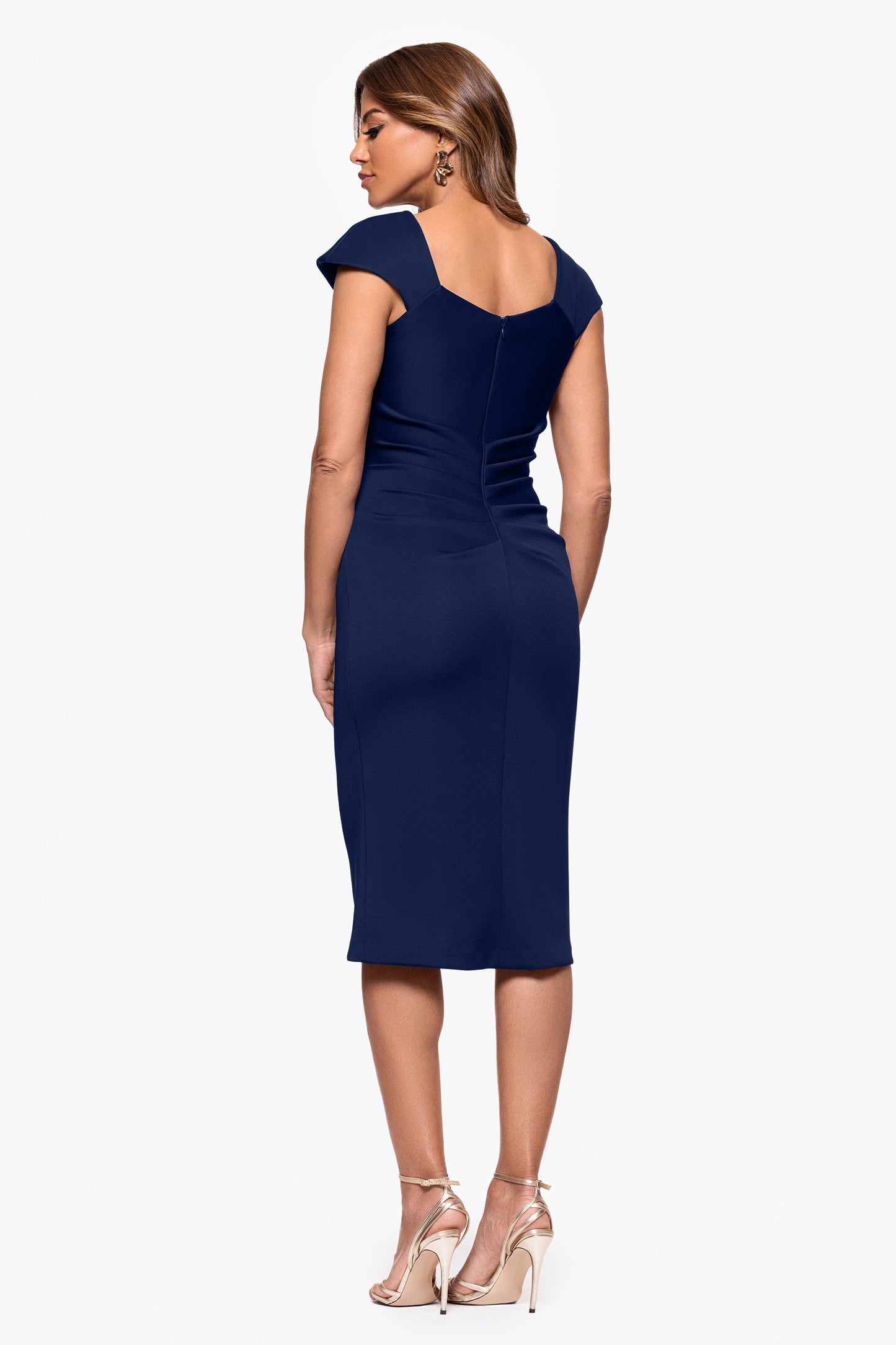 "Lyla" Techno Scuba Asymmetrical Neckline Dress Midnight XSCAPE
