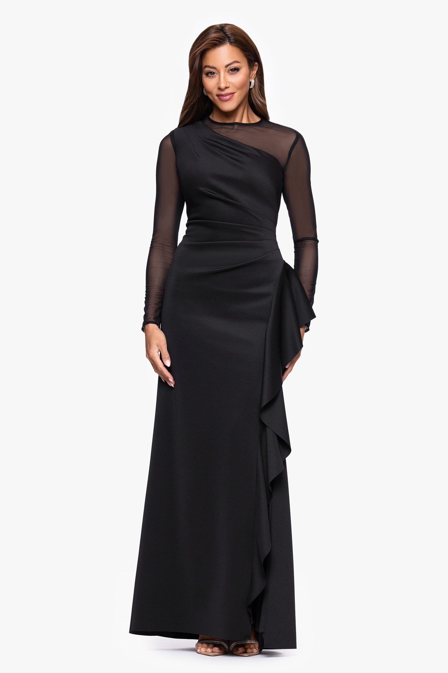 "Lyra" Techno Scuba Mesh Long Sleeve Dress Black XSCAPE