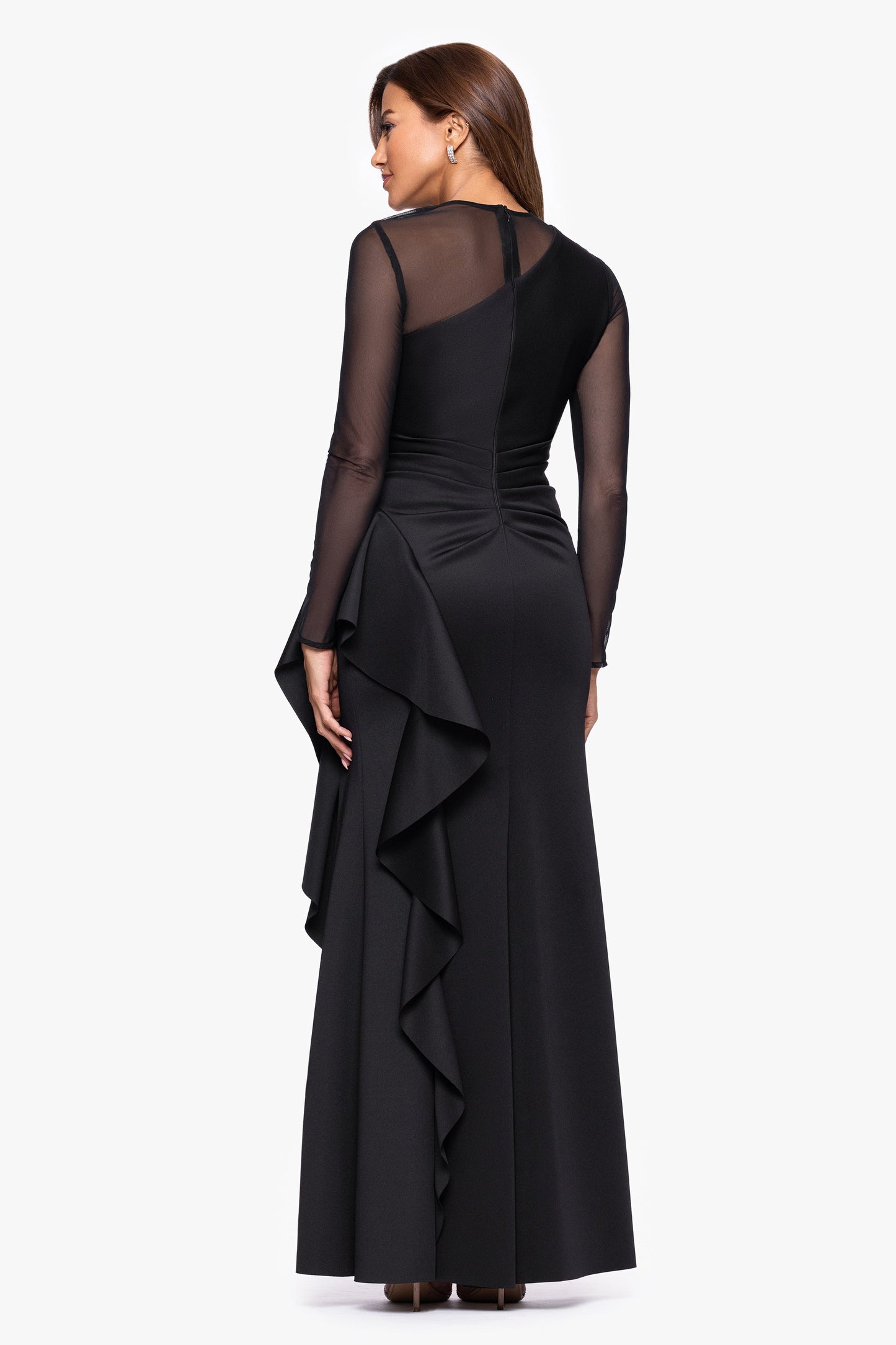 "Lyra" Techno Scuba Mesh Long Sleeve Dress Black XSCAPE