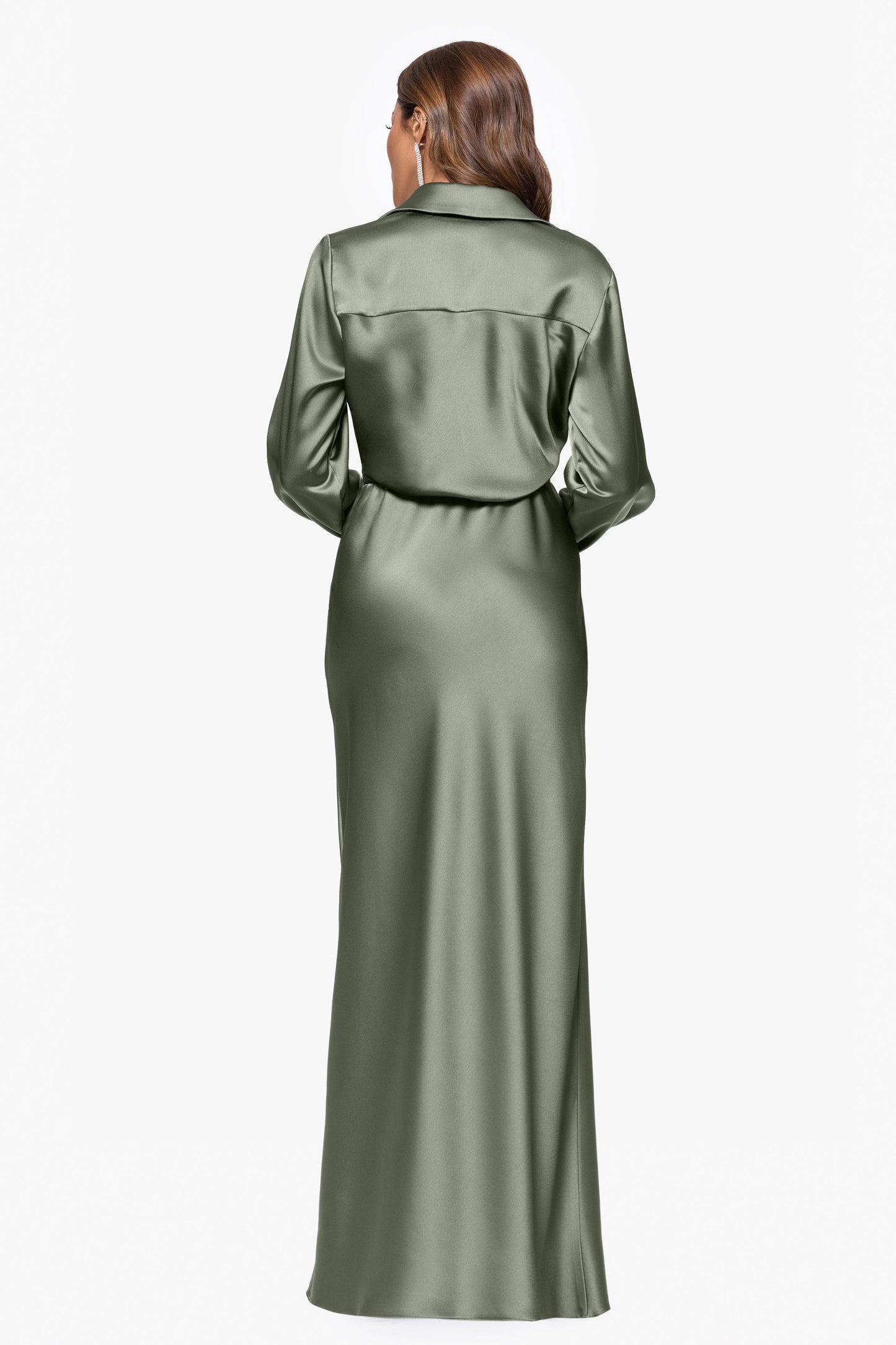 "Emery" Satin Long Sleeve Collared Dress Black XSCAPE