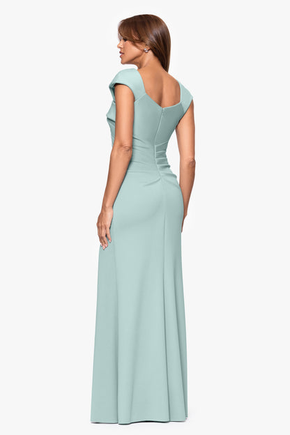 Petite "Lenore" Techno Scuba Asymmetrical Neckline Dress Sage XSCAPE