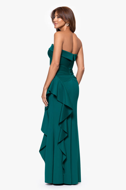 "Jacqueline" Techno Scuba Strapless Ruffle Dress Hunter XSCAPE