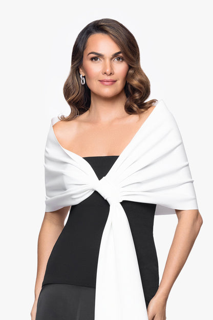 "Carol" Techno Scuba Shawl Wrap Ivory XSCAPE