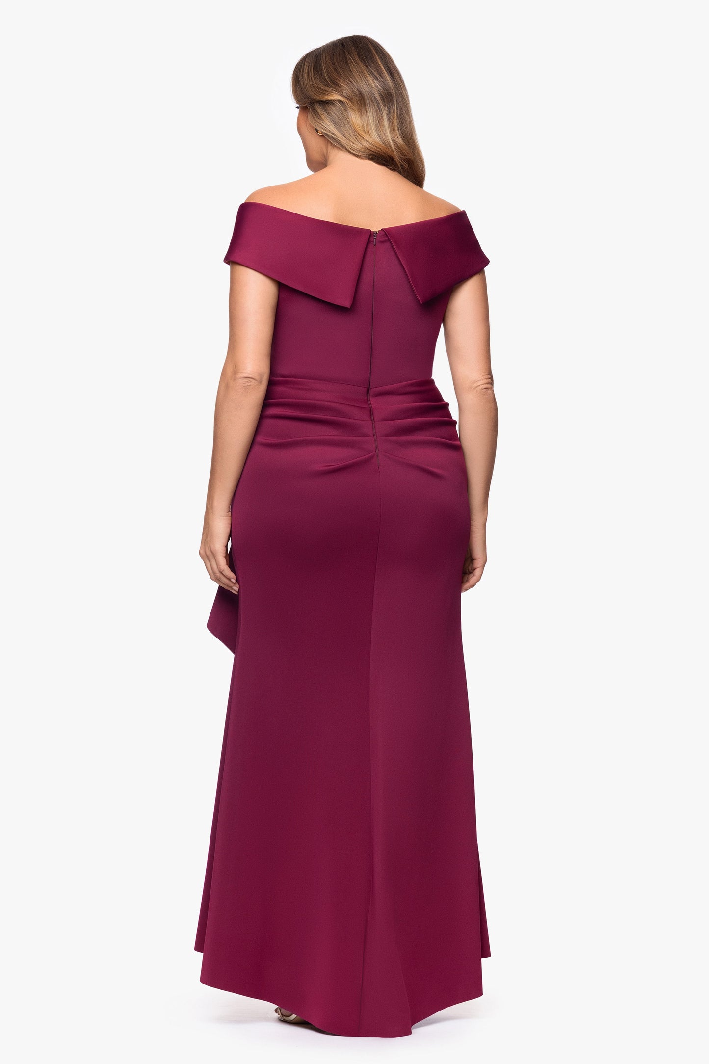 Plus "Patti" Techno Scuba Off The Shoulder Dress Wine XSCAPE