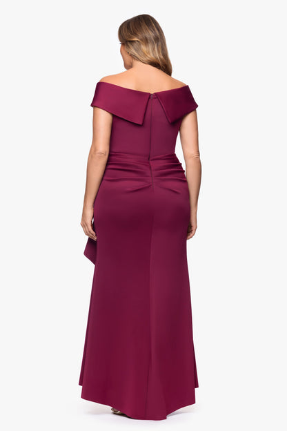 Plus "Patti" Techno Scuba Off The Shoulder Dress Wine XSCAPE