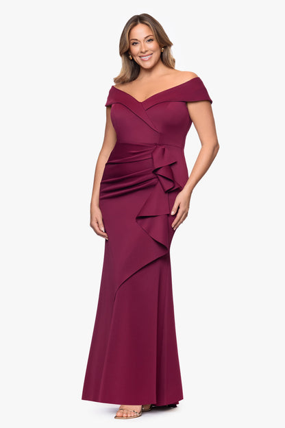 Plus "Patti" Techno Scuba Off The Shoulder Dress Wine XSCAPE