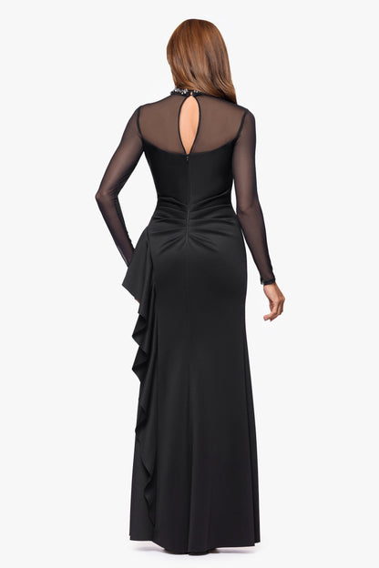 "Maxina" Techno Scuba and Mesh Long Sleeves Dress Black XSCAPE