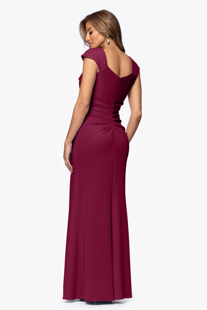 Petite "Lenore" Techno Scuba Asymmetrical Neckline Dress Wine XSCAPE