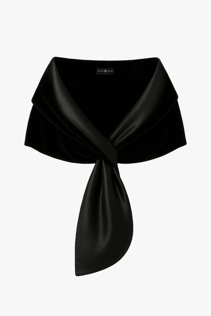 "Rosemary" Velvet and Satin Pull Through Shawl Wrap Black XSCAPE