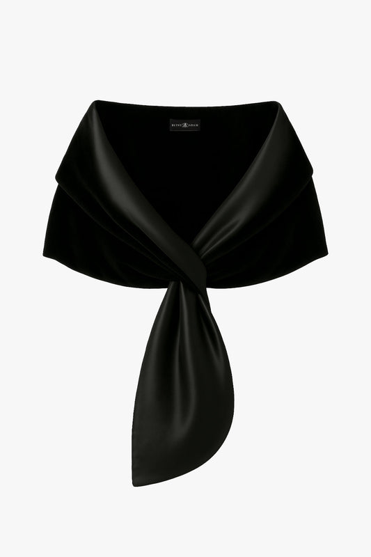 "Rosemary" Velvet and Satin Pull Through Shawl Wrap Black XSCAPE