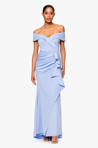 "Patti" Techno Scuba Off The Shoulder Dress Periwinkle XSCAPE