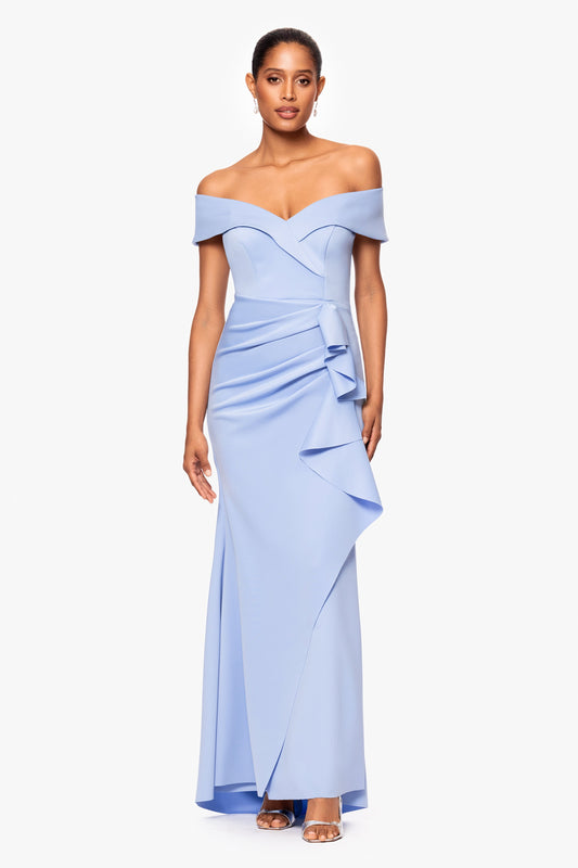 "Patti" Techno Scuba Off The Shoulder Dress Periwinkle XSCAPE