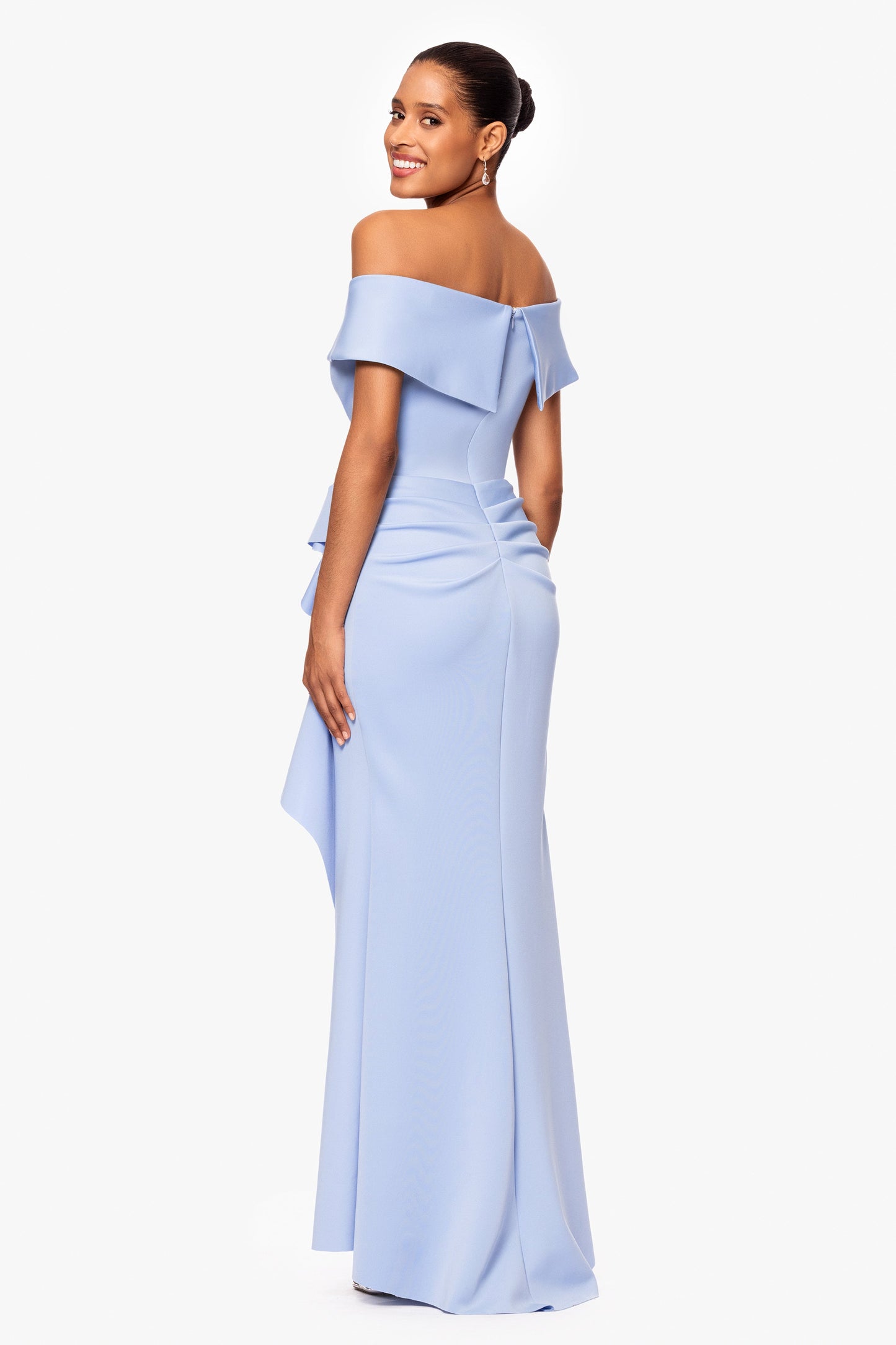 "Patti" Techno Scuba Off The Shoulder Dress Periwinkle XSCAPE