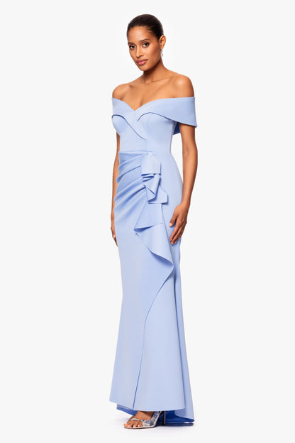 "Patti" Techno Scuba Off The Shoulder Dress Periwinkle XSCAPE