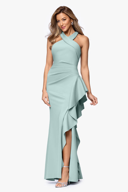 "Gigi" Techno Scuba Cross Neck Dress Sage XSCAPE