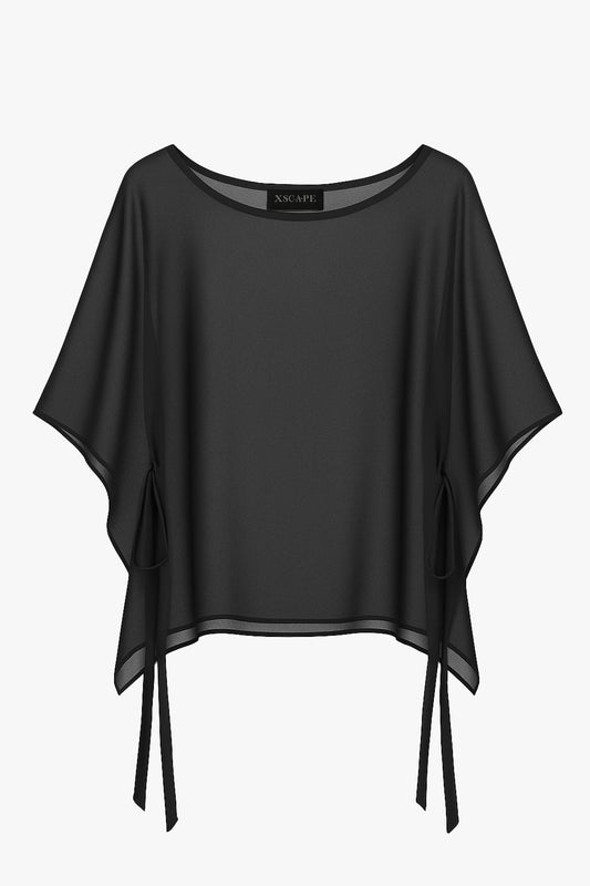 "Demi" Chiffon Pullover Shawl Wrap Black XSCAPE
