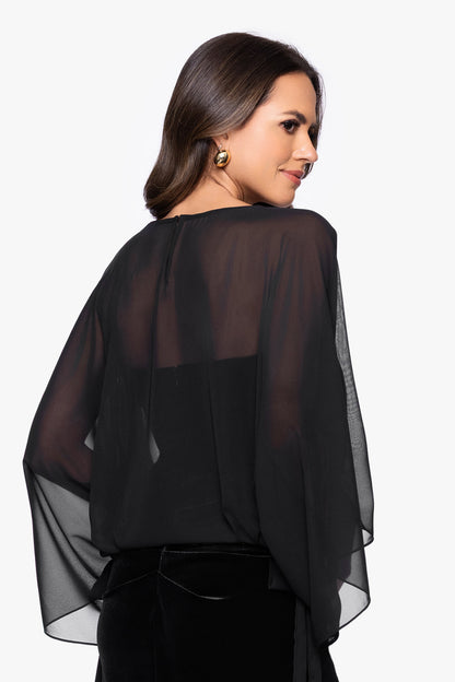 "Demi" Chiffon Pullover Shawl Wrap Black XSCAPE