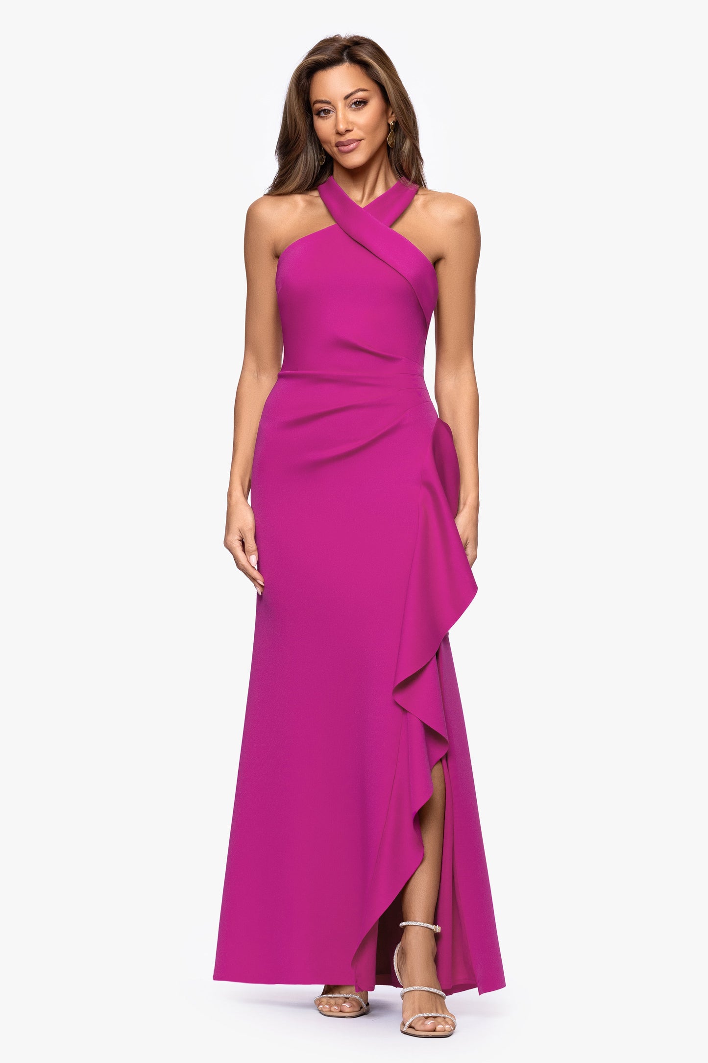 "Gigi" Techno Scuba Cross Neck Dress Orchid XSCAPE