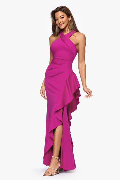 "Gigi" Techno Scuba Cross Neck Dress Orchid XSCAPE