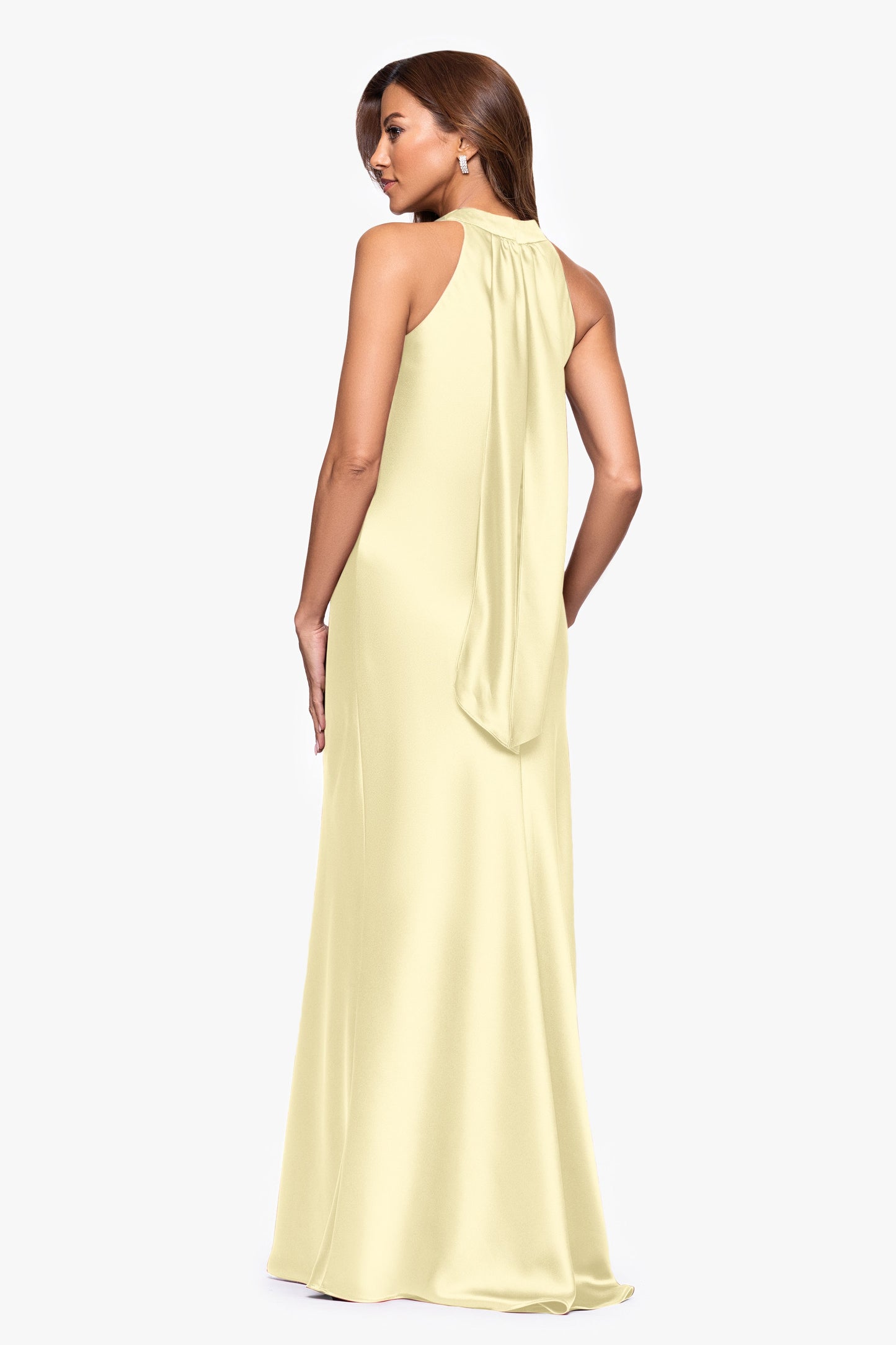 "Francesca" Satin Halter Tie Neck Dress Butter XSCAPE