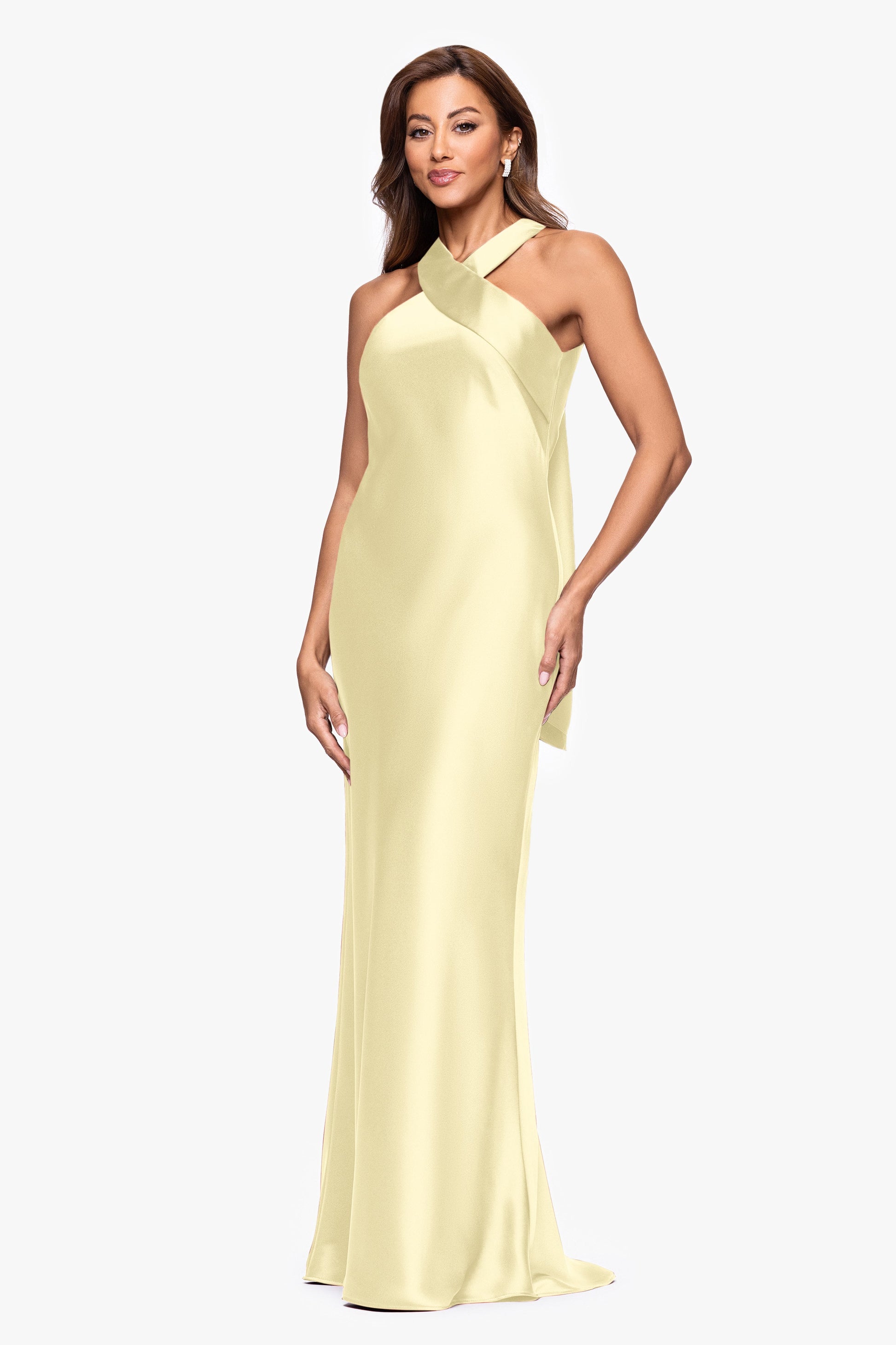 "Francesca" Satin Halter Tie Neck Dress Butter XSCAPE