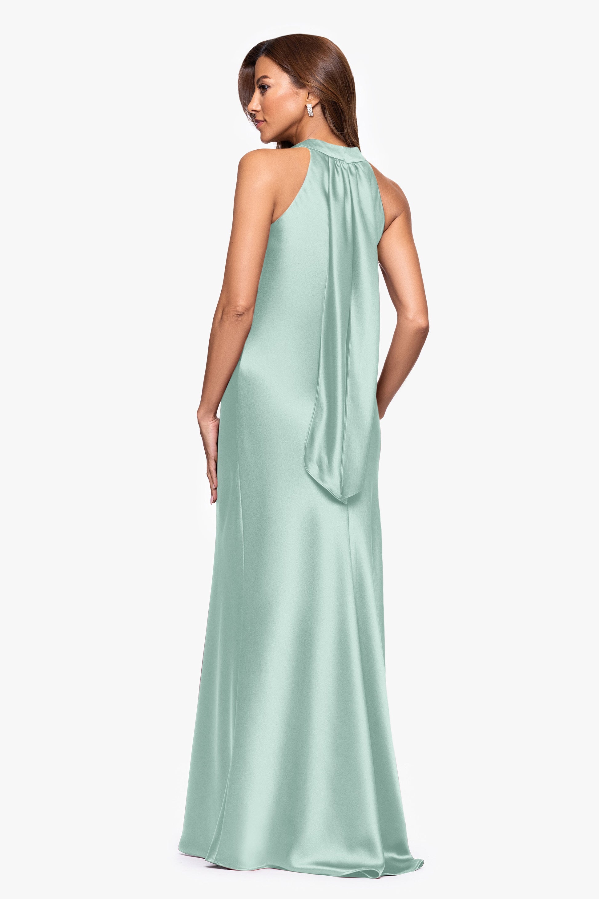 "Francesca" Satin Halter Tie Neck Dress Sage XSCAPE