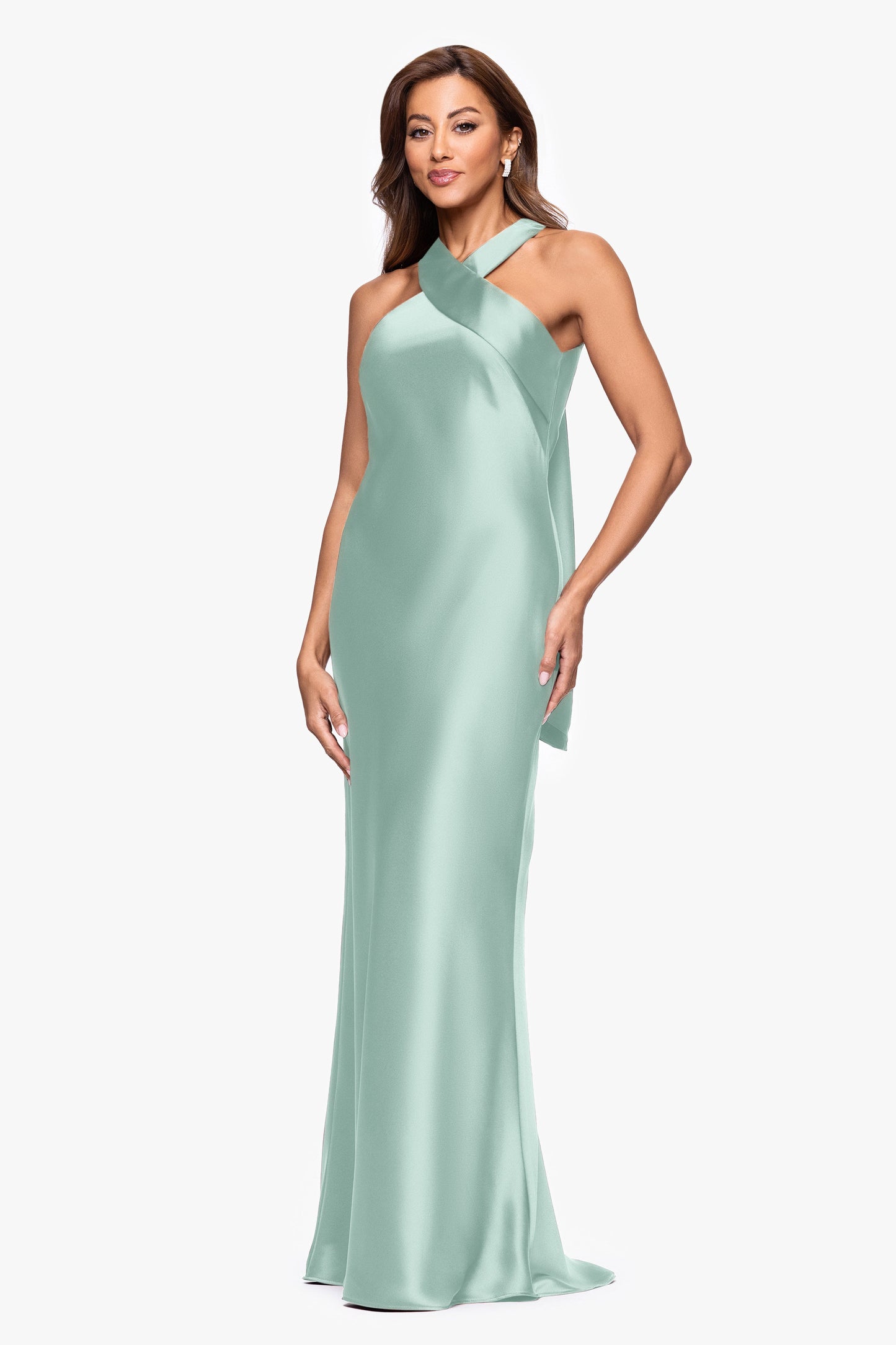 "Francesca" Satin Halter Tie Neck Dress Sage XSCAPE