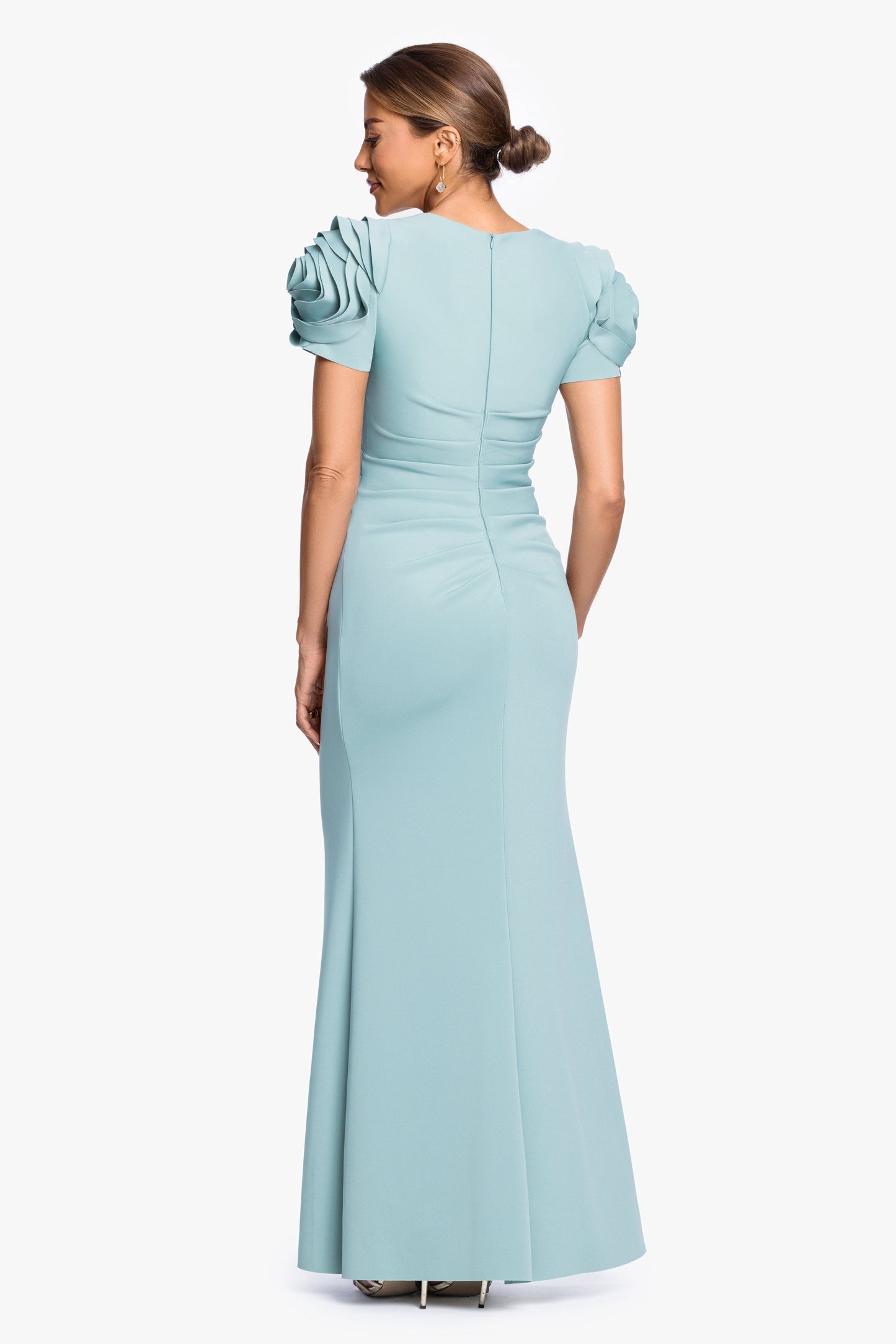 "Cami" Techno Scuba With Flower Shoulder Dress Sage XSCAPE