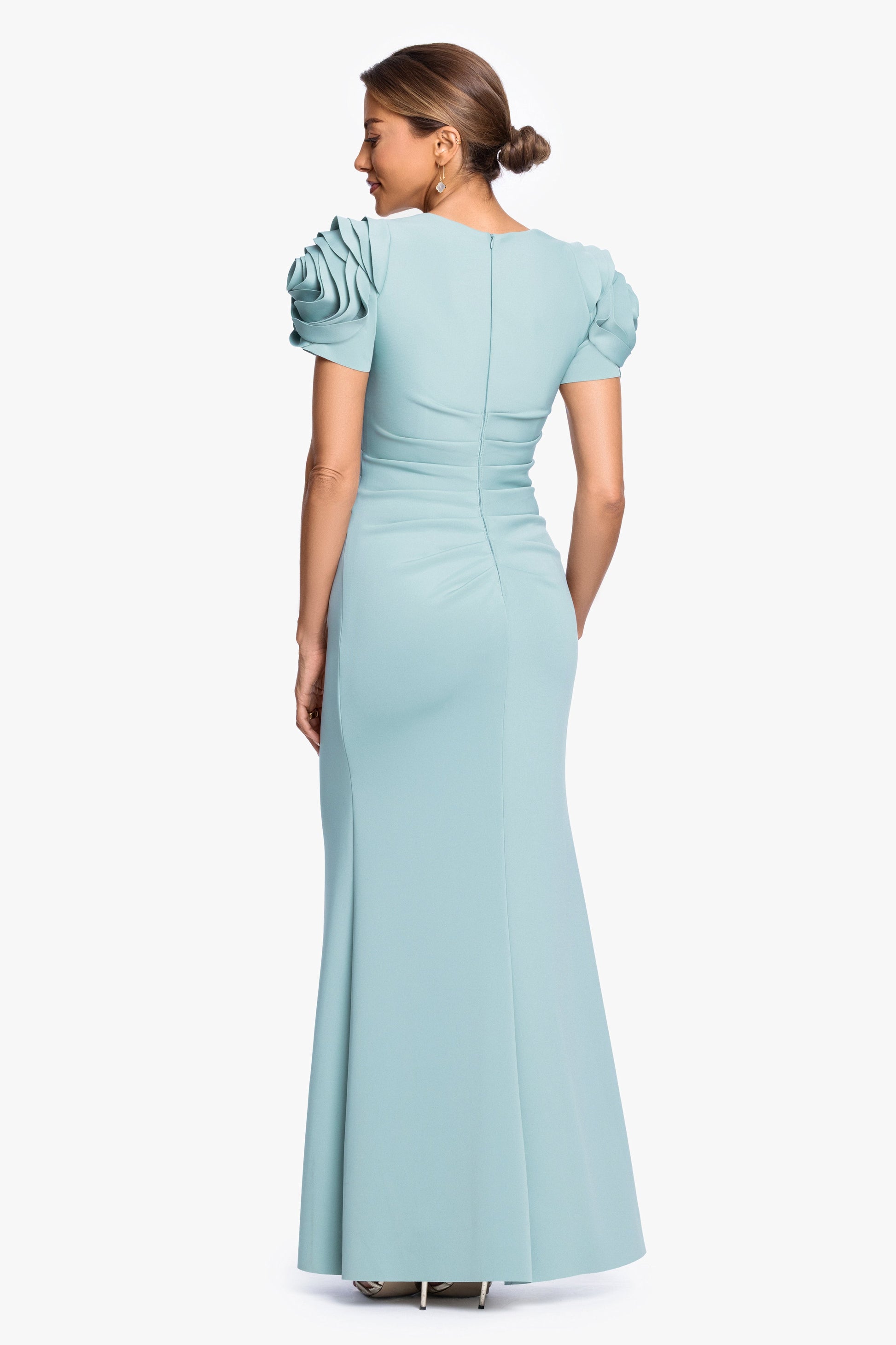 "Cami" Techno Scuba With Flower Shoulder Dress Sage XSCAPE