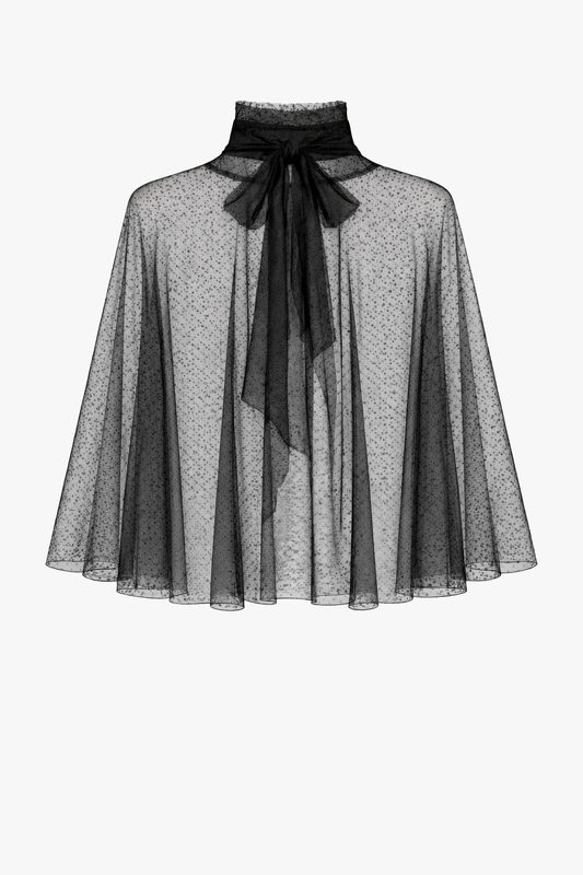 "Sonia" Mesh High Neck Tieback Capelet Black XSCAPE