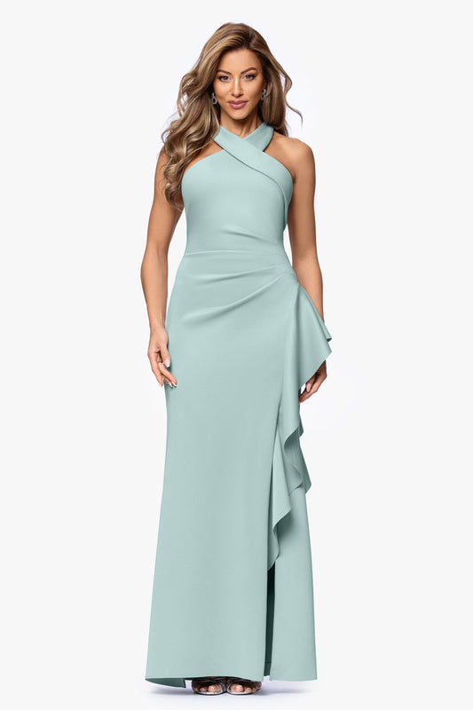 Petite "Gigi" Techno Scuba Cross Neck Dress Sage XSCAPE