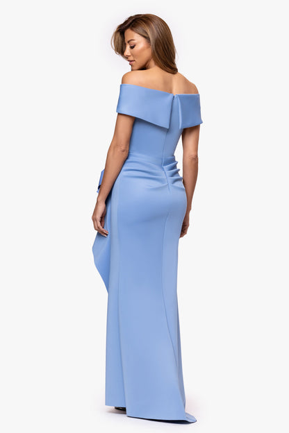 "Patti" Techno Scuba Off The Shoulder Dress Slate XSCAPE