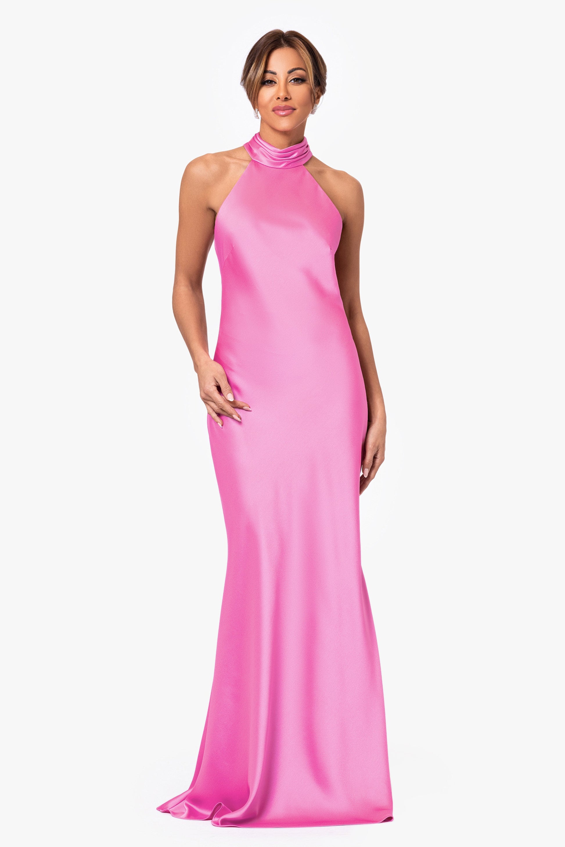"Ruth" Satin High Tie Neck Backless Dress Pink XSCAPE